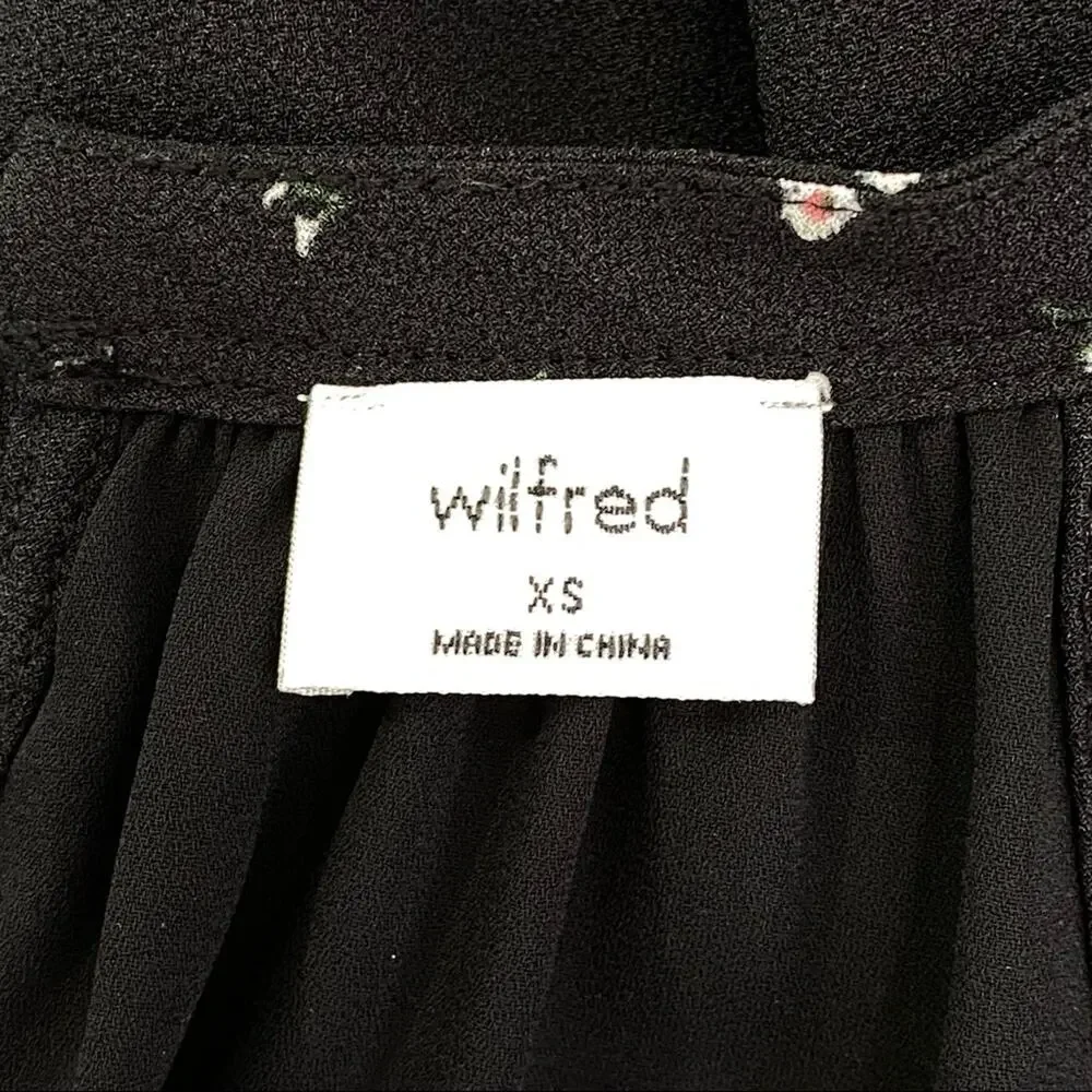 Aritzia Wilfred Effet Halter Floral Dress Womens Size XS Black Split Back Ruffle - Picture 13 of 16